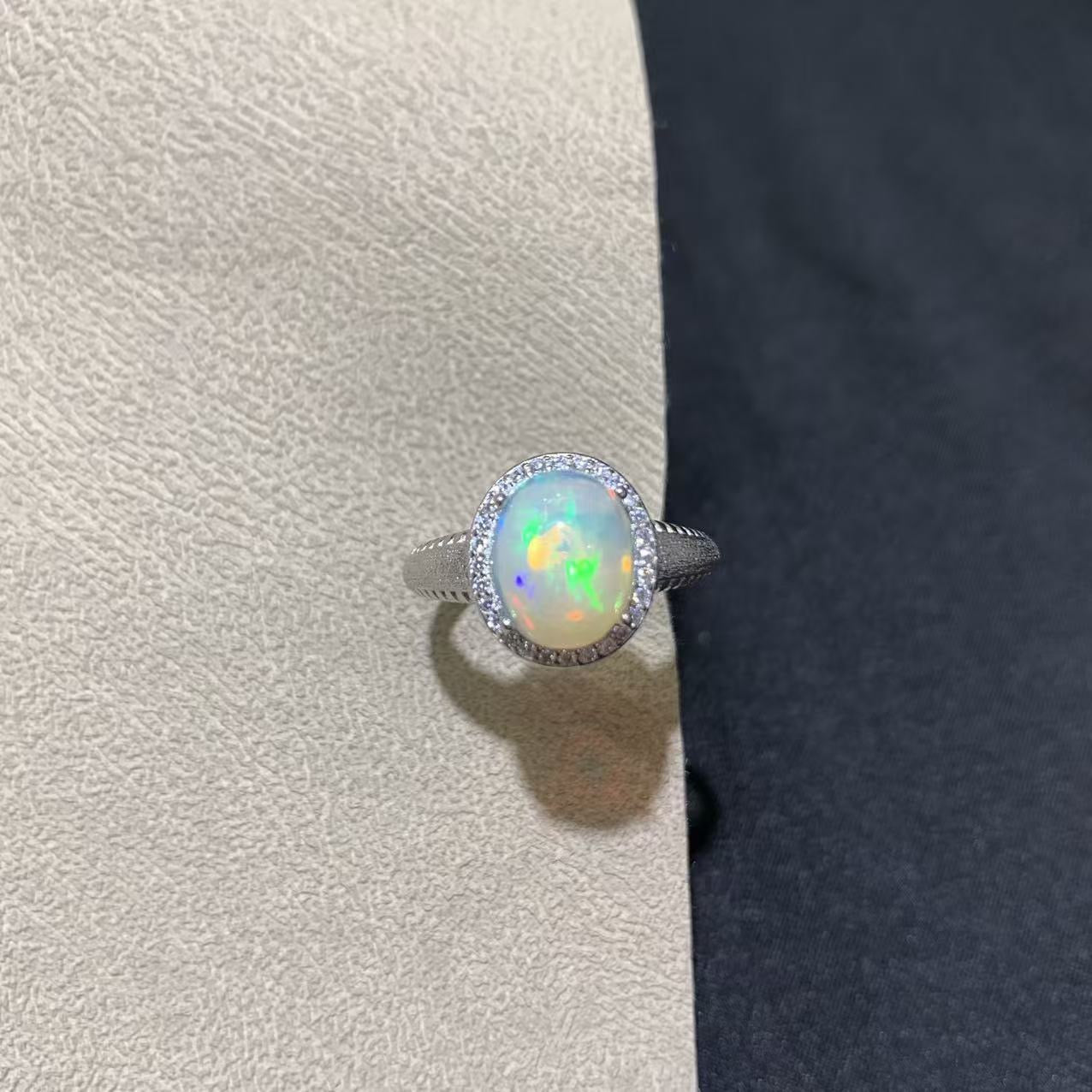 925 Sterling Silver White Opal Halo Open Ring