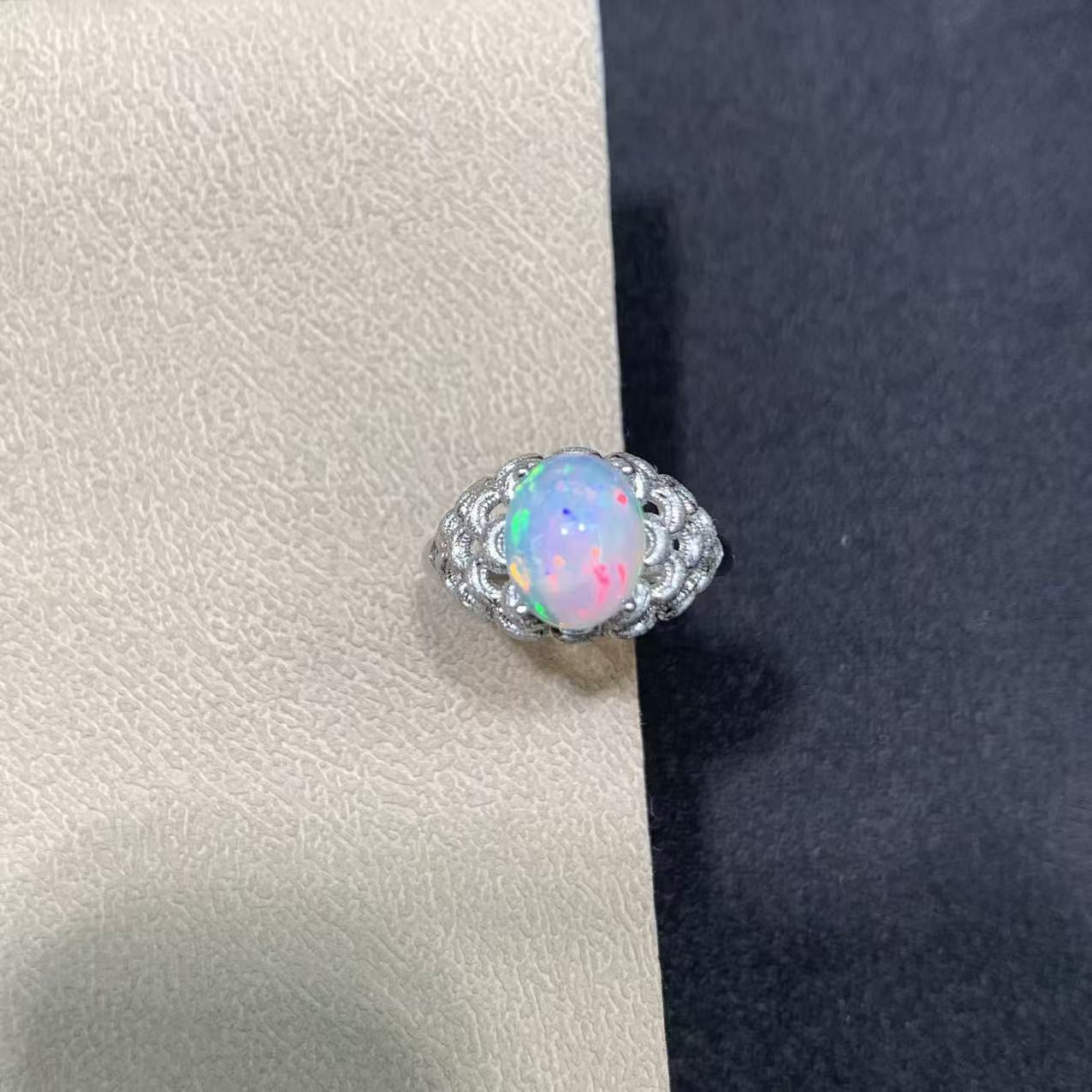 925 Sterling Silver Opal Vintage Filigree Lace Open Ring