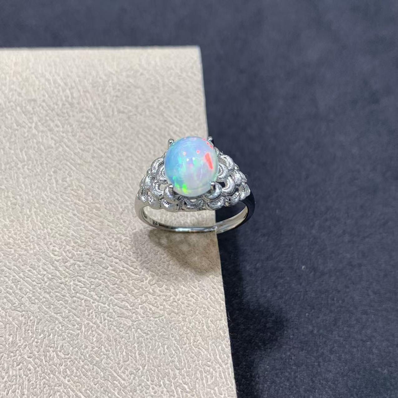 925 Sterling Silver Opal Vintage Filigree Lace Open Ring
