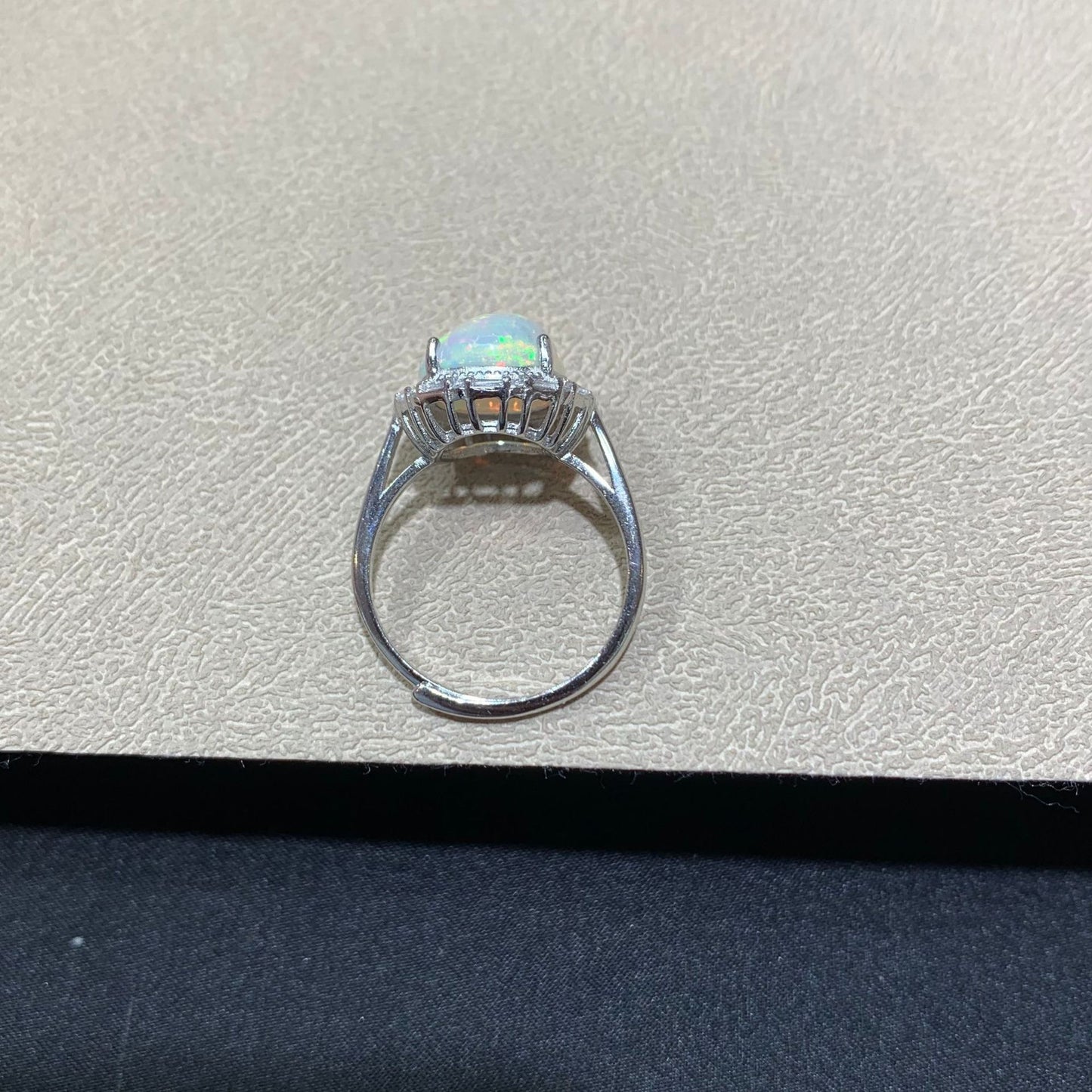 925 Sterling Silver Oval Rainbow Fire Opal Halo Ring
