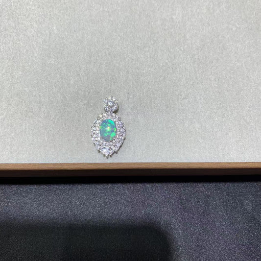 925 Sterling Silver Vintage Halo Opal Dangle Charm Pendant