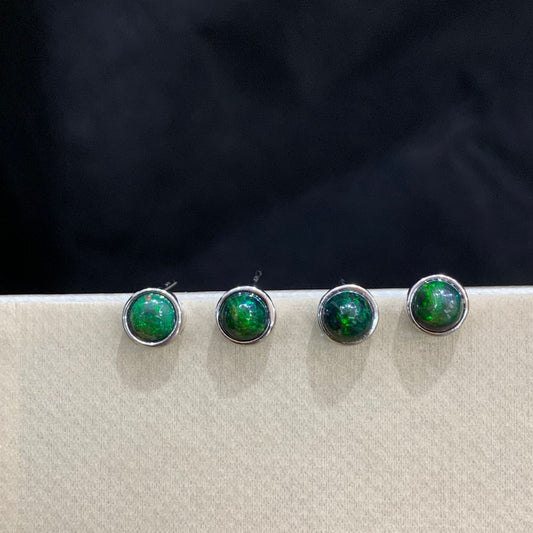 925 Sterling Silver Black Opal Ear Studs