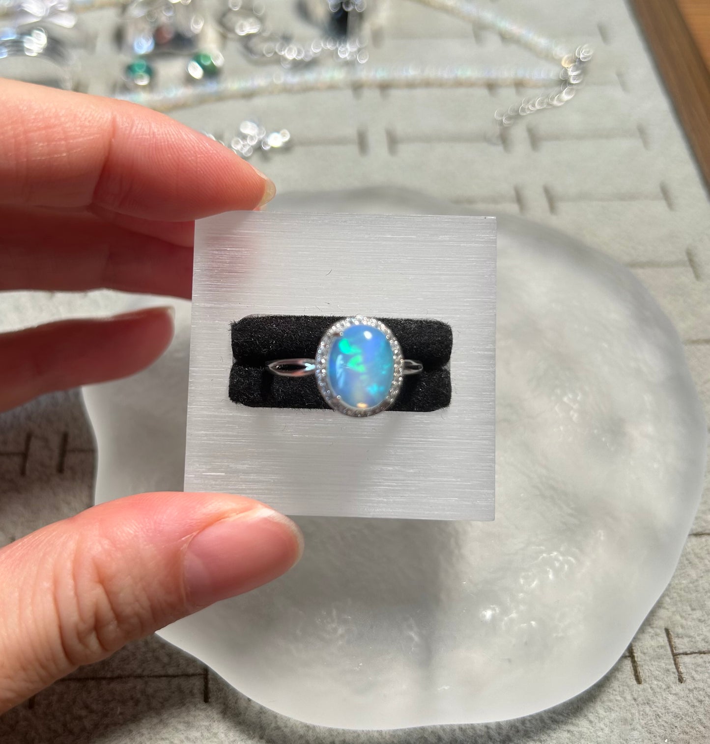 925 Sterling Silver Opal Halo Ring