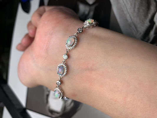 925 Sterling Silver White Opal Halo Chain Bracelet