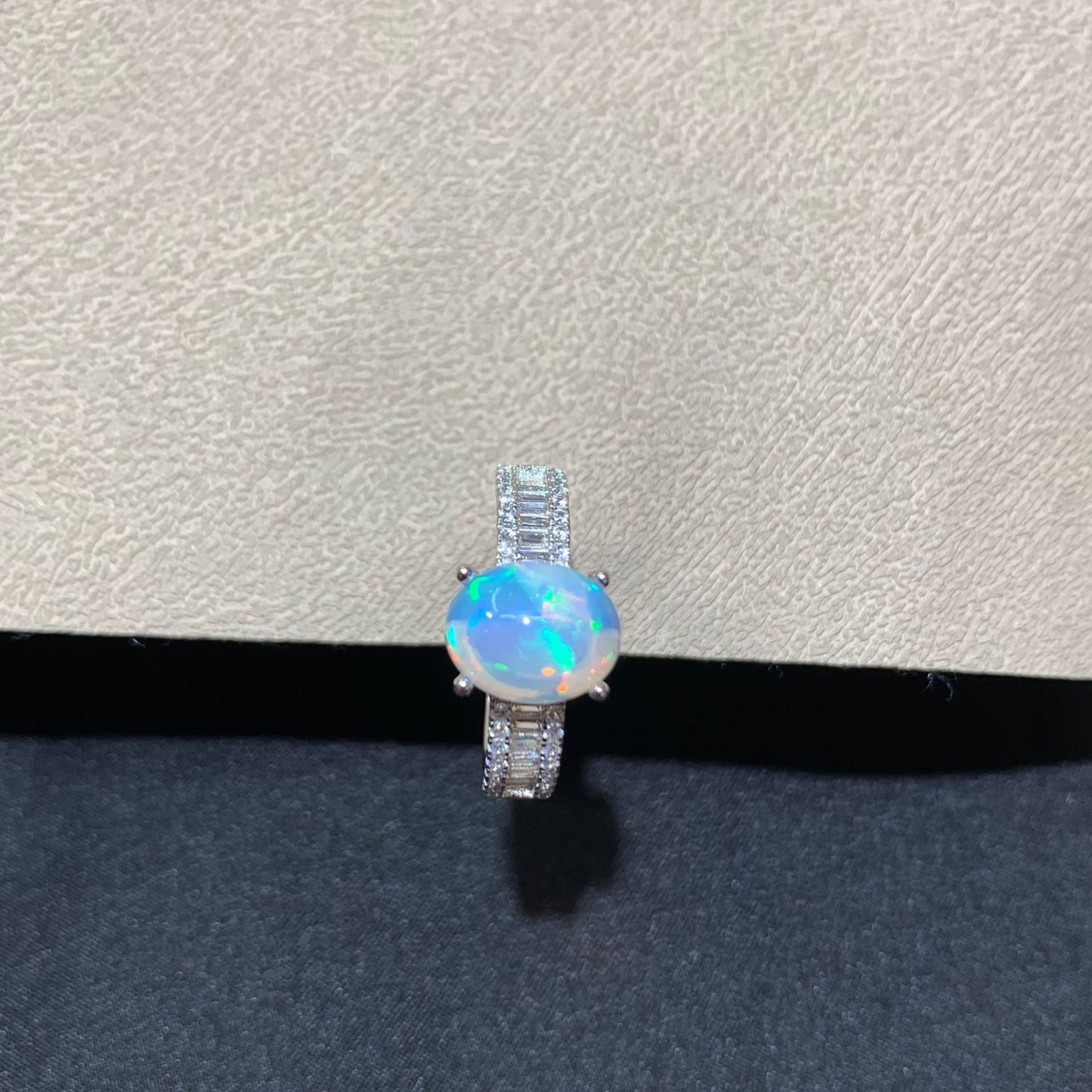 925 Sterling Silver Opal Baguette Double Row Open Ring