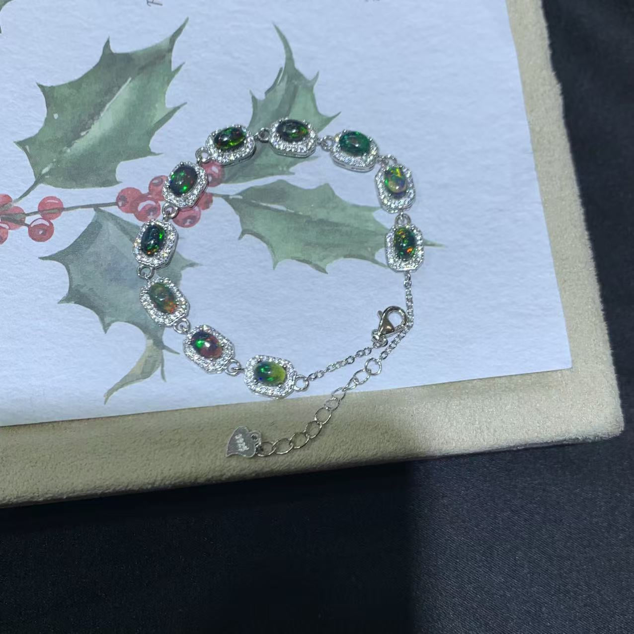 925 Sterling Silver Halo Black Opal Bracelet