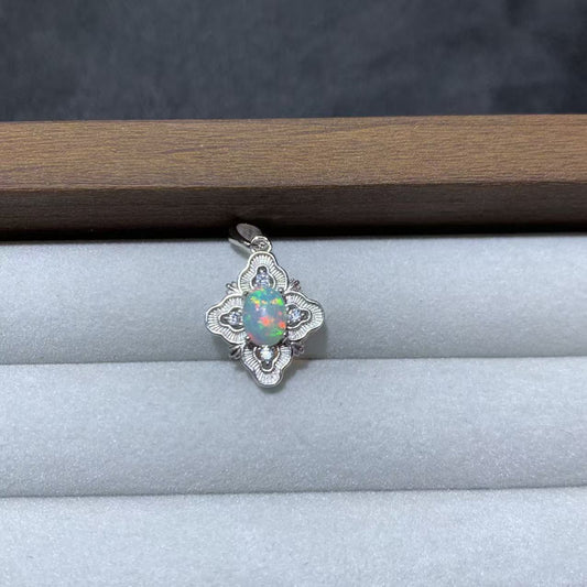 925 Sterling Silver Four Leaf Clover Opal Pendant