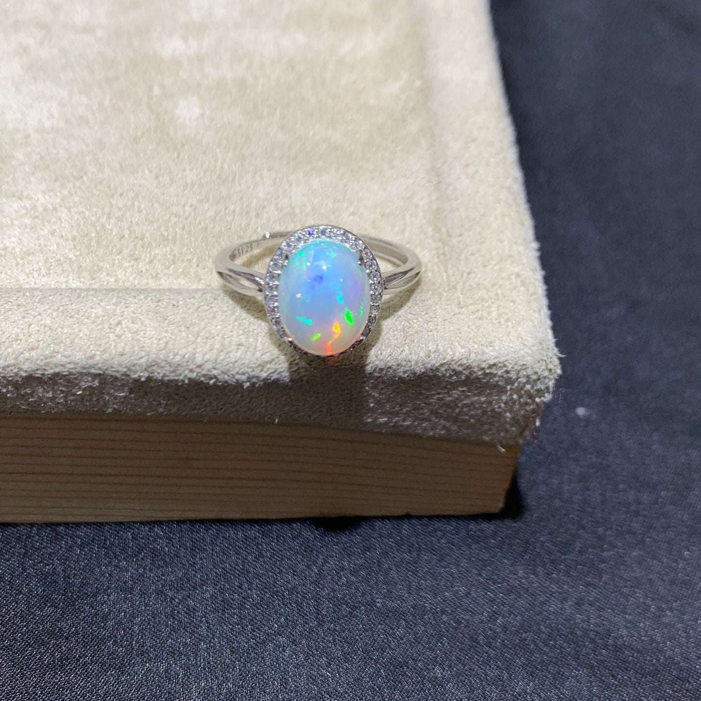 925 Sterling Silver Opal Halo Ring
