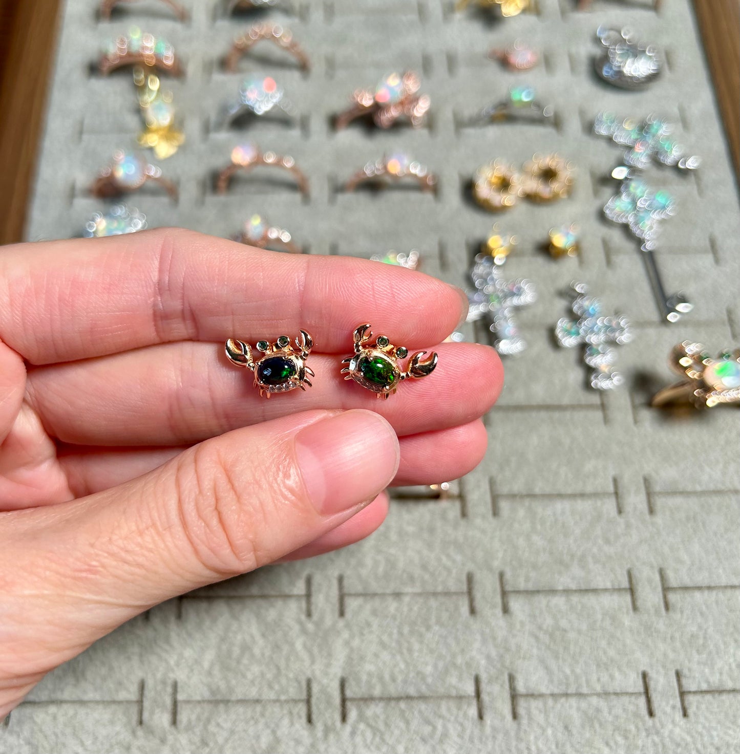 925 Rose Gold Sterling Silver Crab Oval Opal Stud Earrings