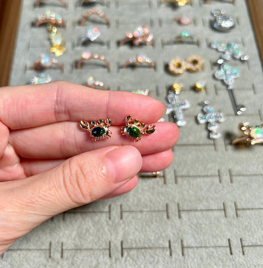 925 Rose Gold Sterling Silver Crab Oval Opal Stud Earrings