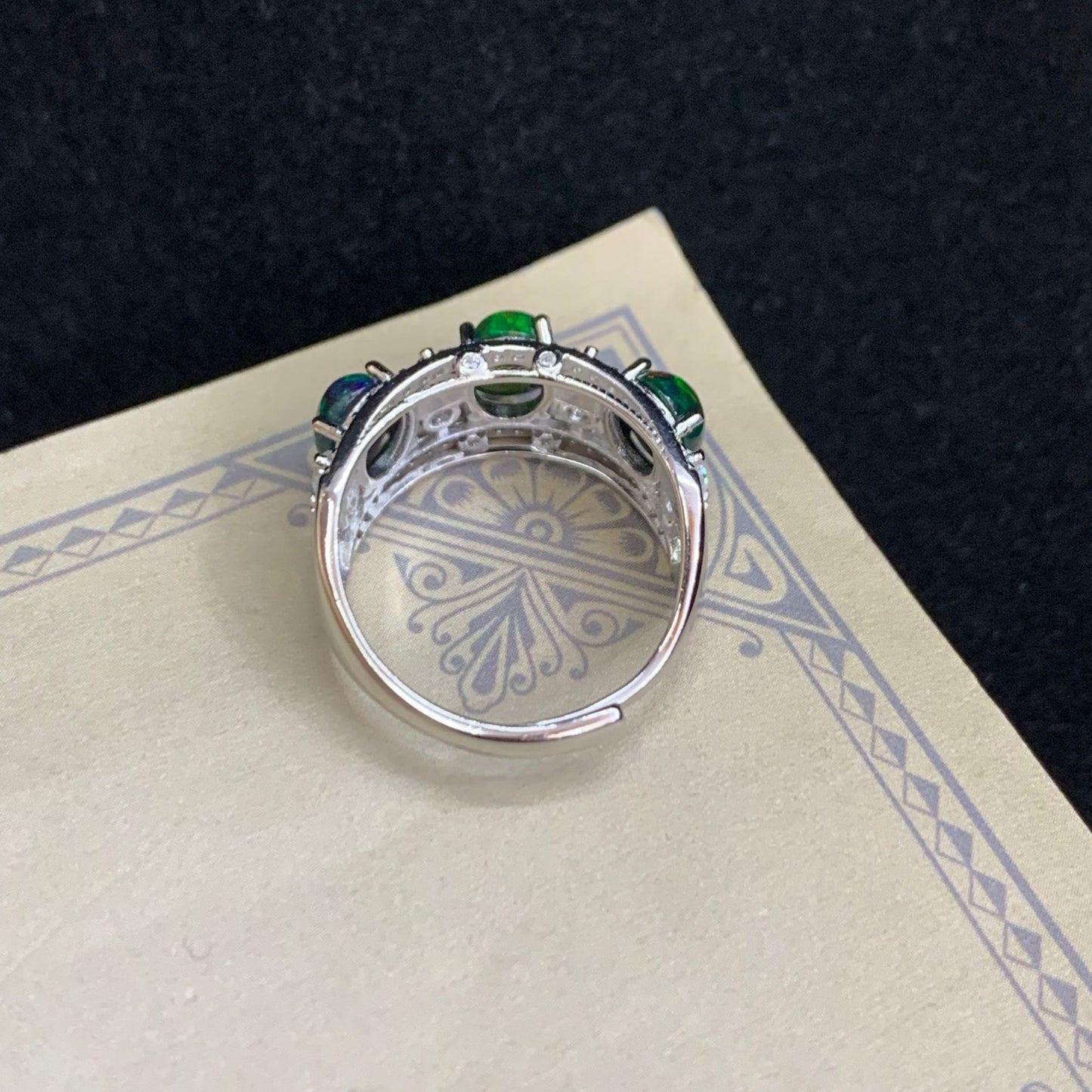 925 Sterling Silver Black Opal Wide Band Ring