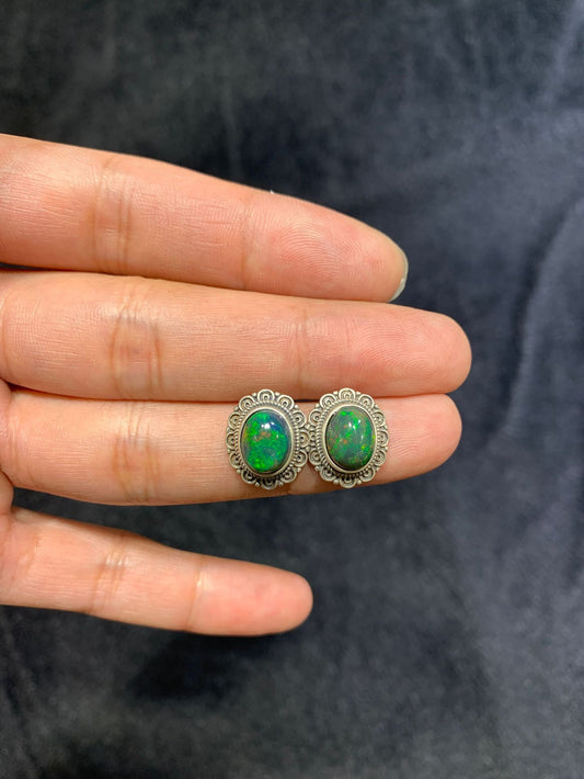 Sterling Silver Black Opal Lace Frame Stud Earrings