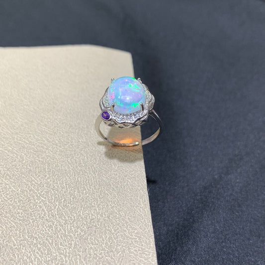 925 Sterling Silver Fire Opal Wavy Halo Ring