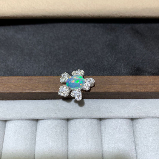 925 Sterling Silver Opal Petal Paved Pendant