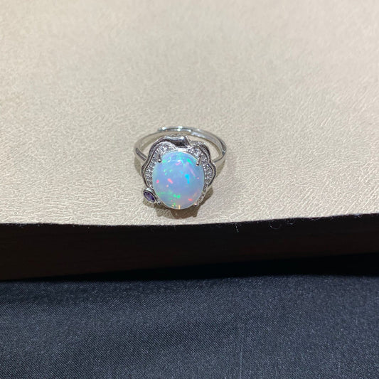 925 Sterling Silver Fire Opal Wavy Halo Ring