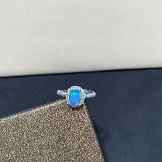 925 Sterling Silver Opal Halo Ring