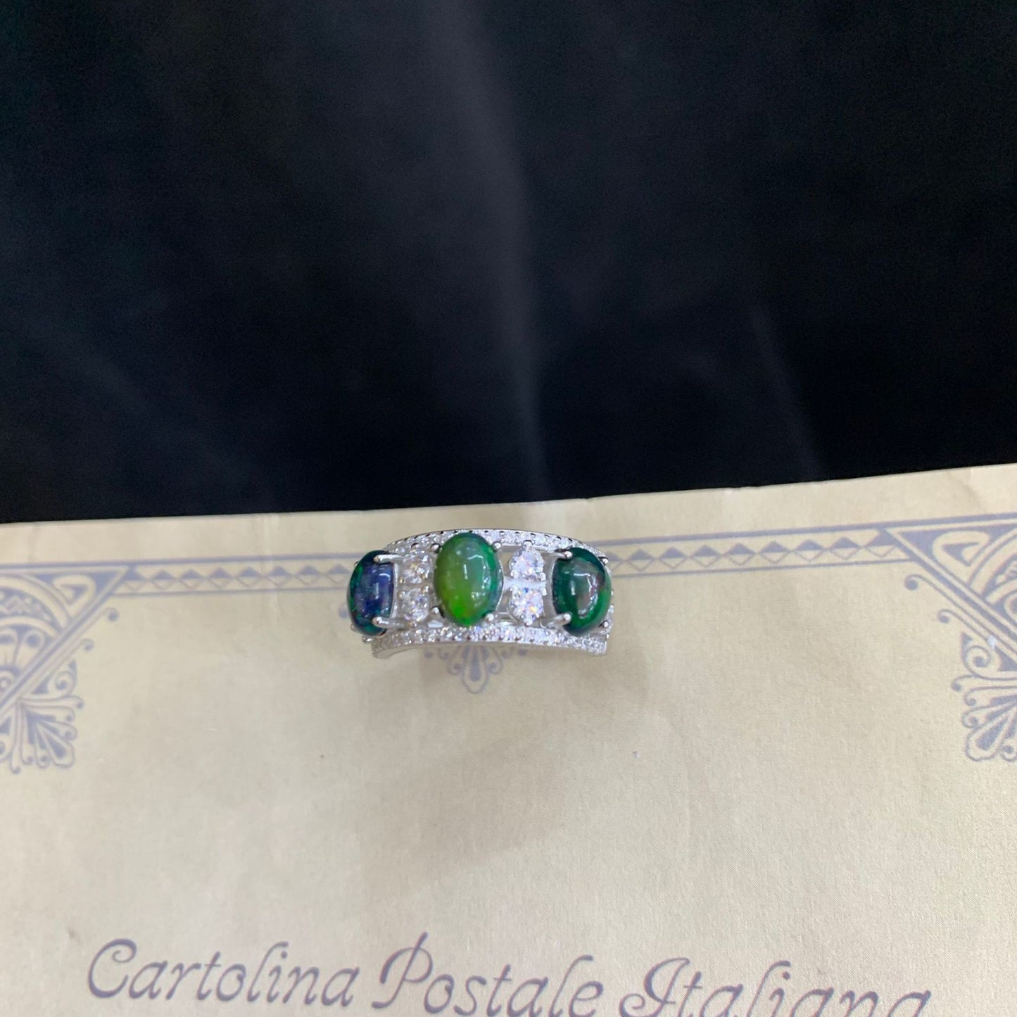 925 Sterling Silver Black Opal Wide Band Ring