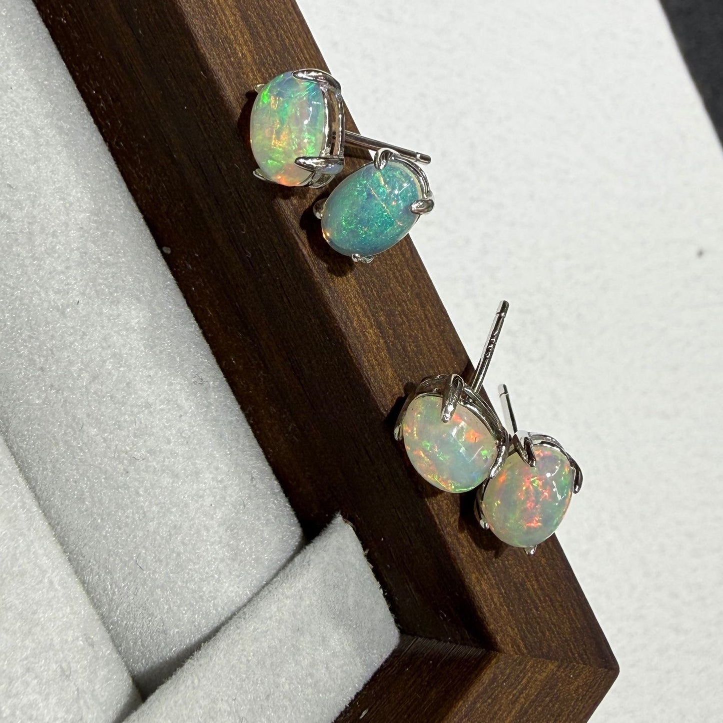 925 Sterling Silver Oval Opal Stud Earrings