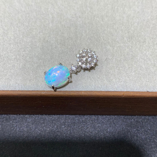 925 Sterling Silver Opal Snowflake Drop Pendant