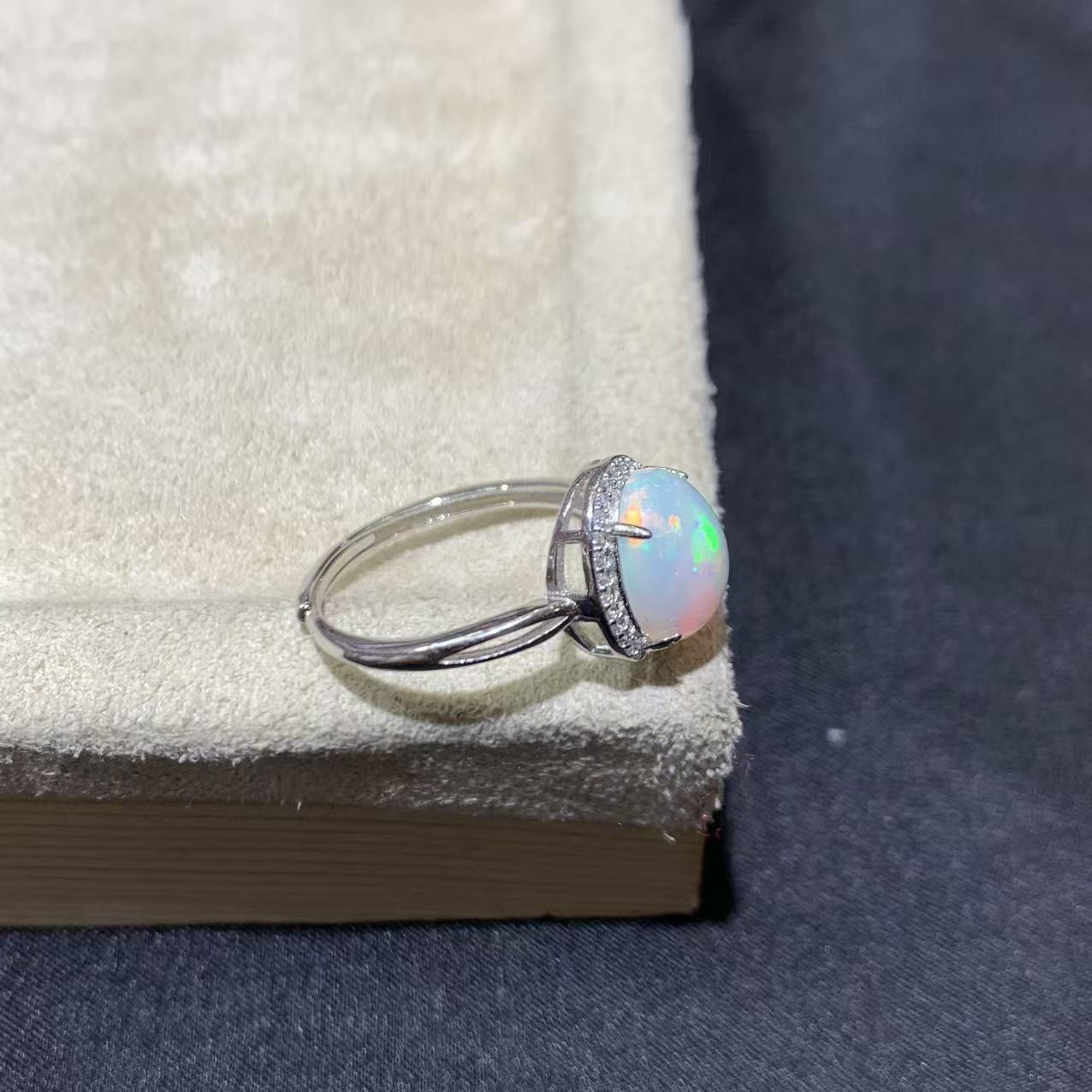 925 Sterling Silver Opal Halo Ring