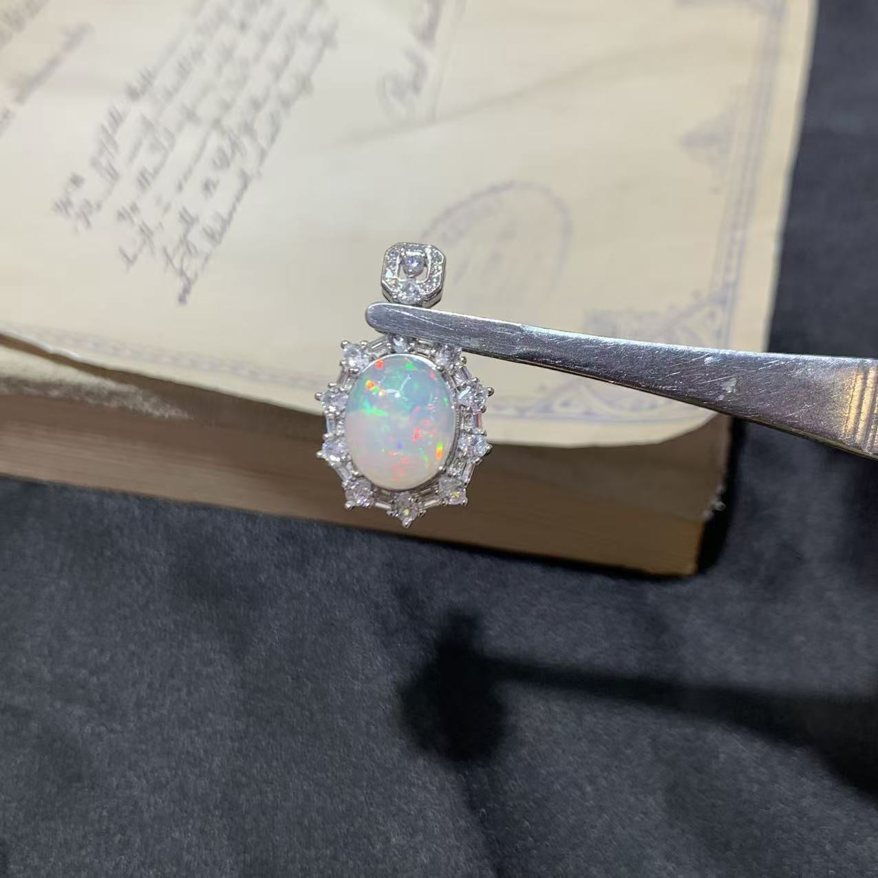 Australian 925 Sterling Silver Halo Opal Dangle Charm Pendant
