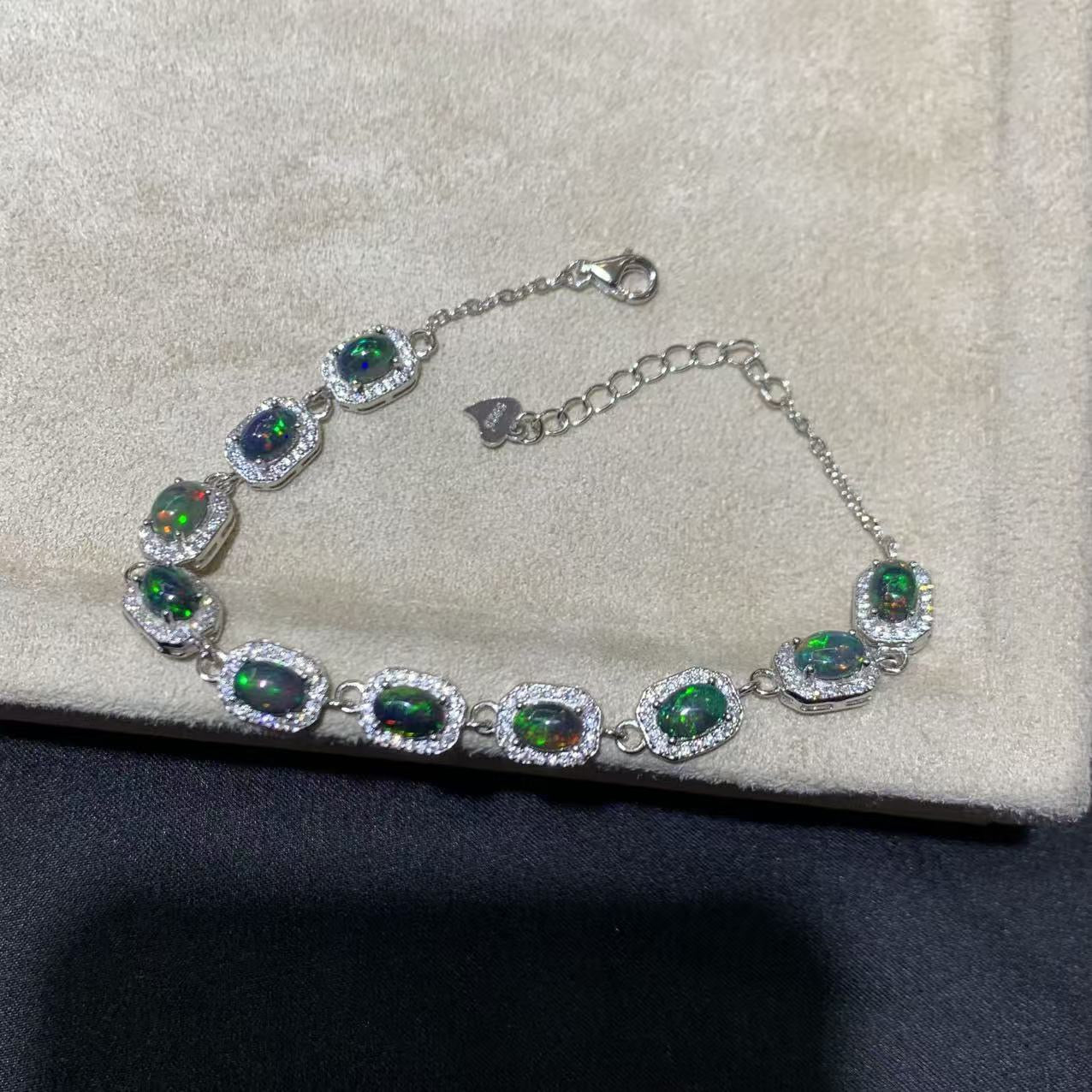 925 Sterling Silver Halo Black Opal Bracelet