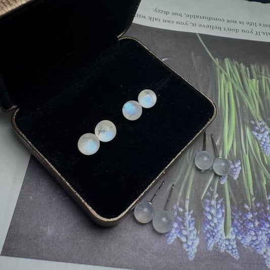 Sterling Silver Round Moonstone Stud Earrings