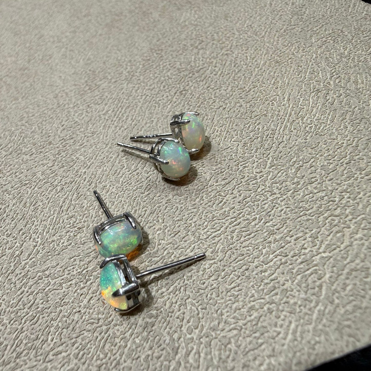 925 Sterling Silver Oval Opal Stud Earrings