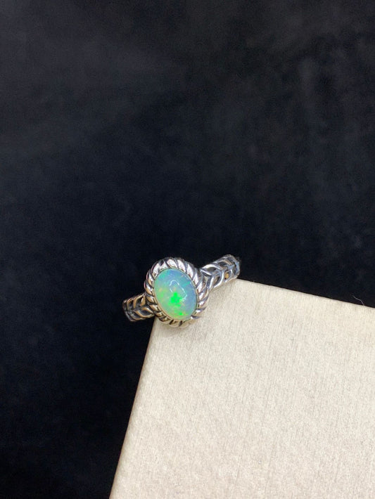 925 Sterling Silver White Opal Antique Bezel Ring