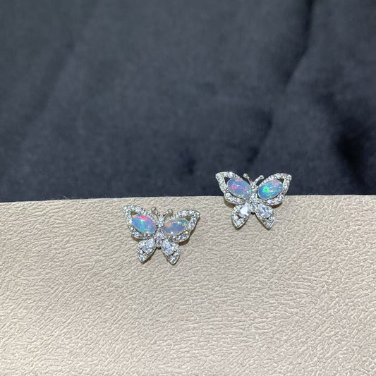 925 Sterling Silver Butterfly Opal Stud Earrings