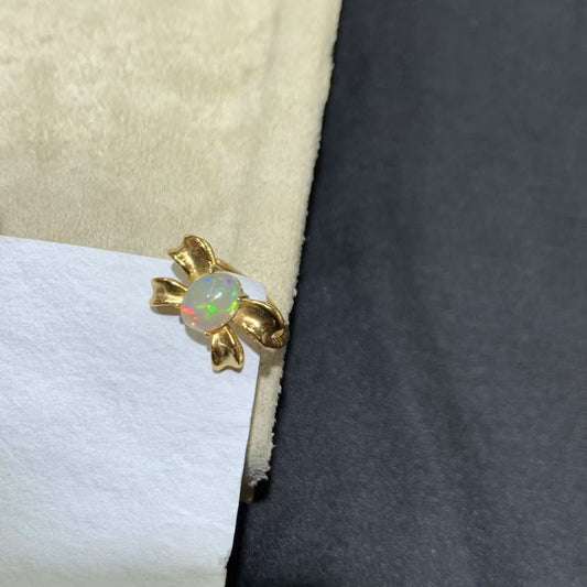 925 Sterling Silver Gold Opal Bow Open Ring