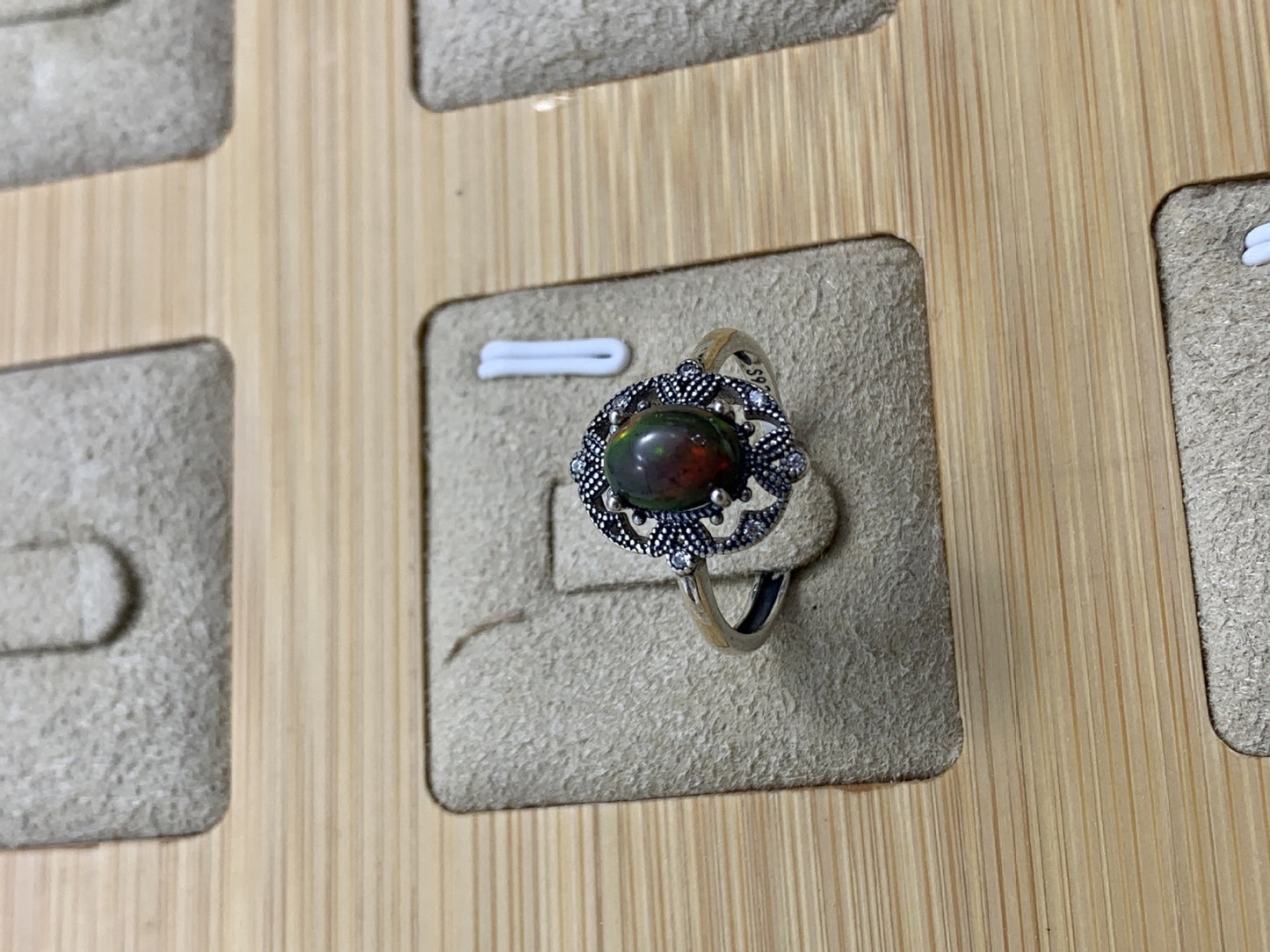 925 Sterling Silver Black Opal Antique Filigree Ring