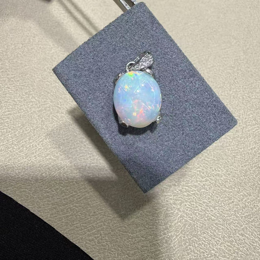 925 Sterling Silver Oval Opal Cabochon Pendant 10x12mm
