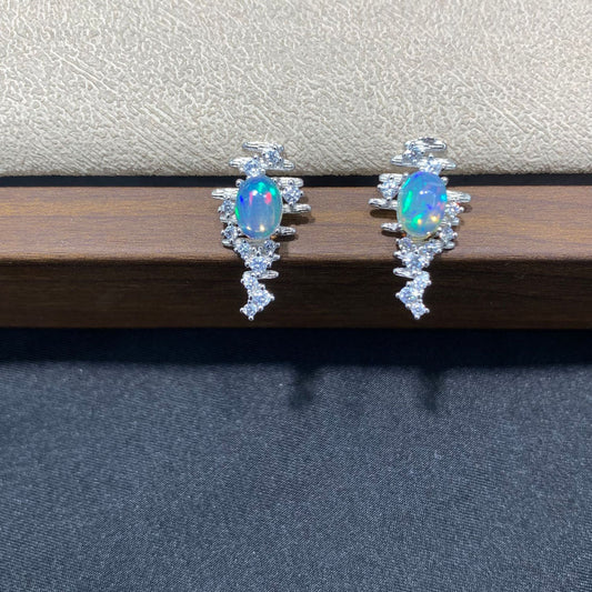 925 Sterling Silver Irregular Shiny Opal Stud Earrings