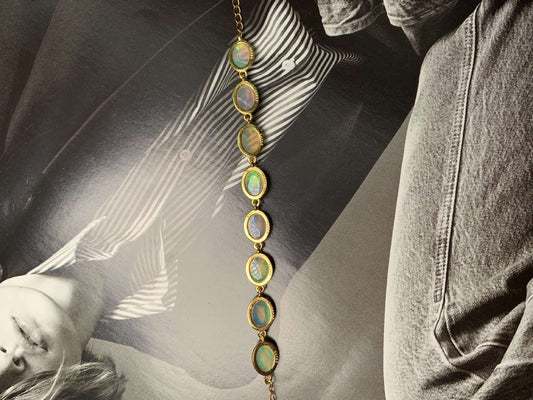 925 Sterling Silver Gold Bezel Blue Opal Bracelet