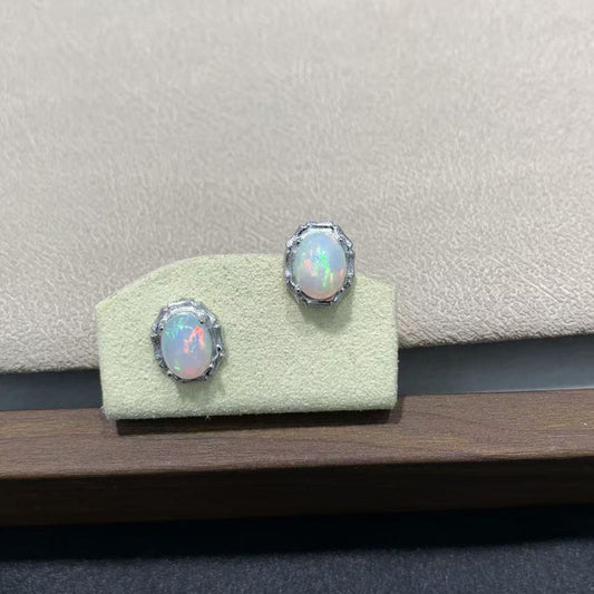 Sterling Silver Halo White Opal Stud Earrings