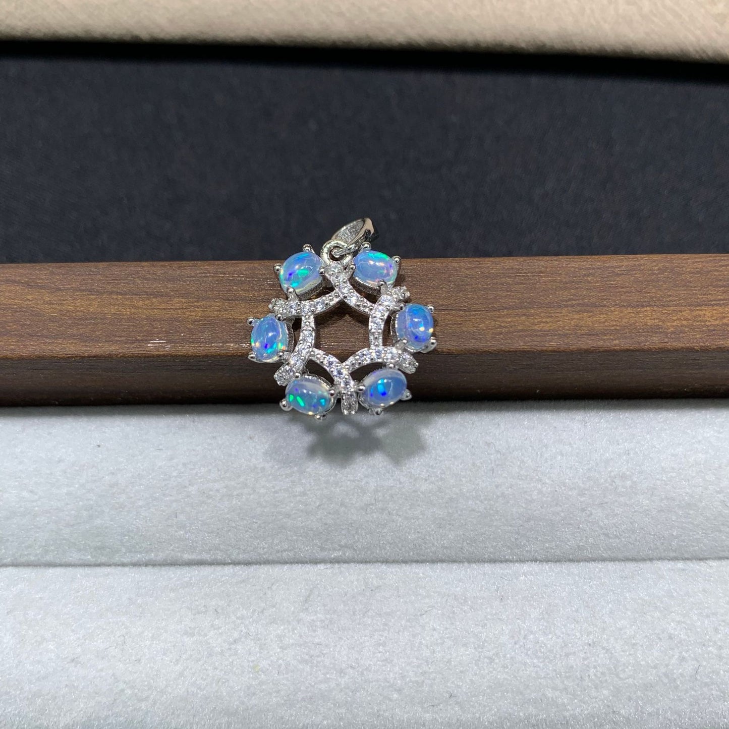 925 Sterling Silver Opal Hexagram Star Wreath Paved Pendant