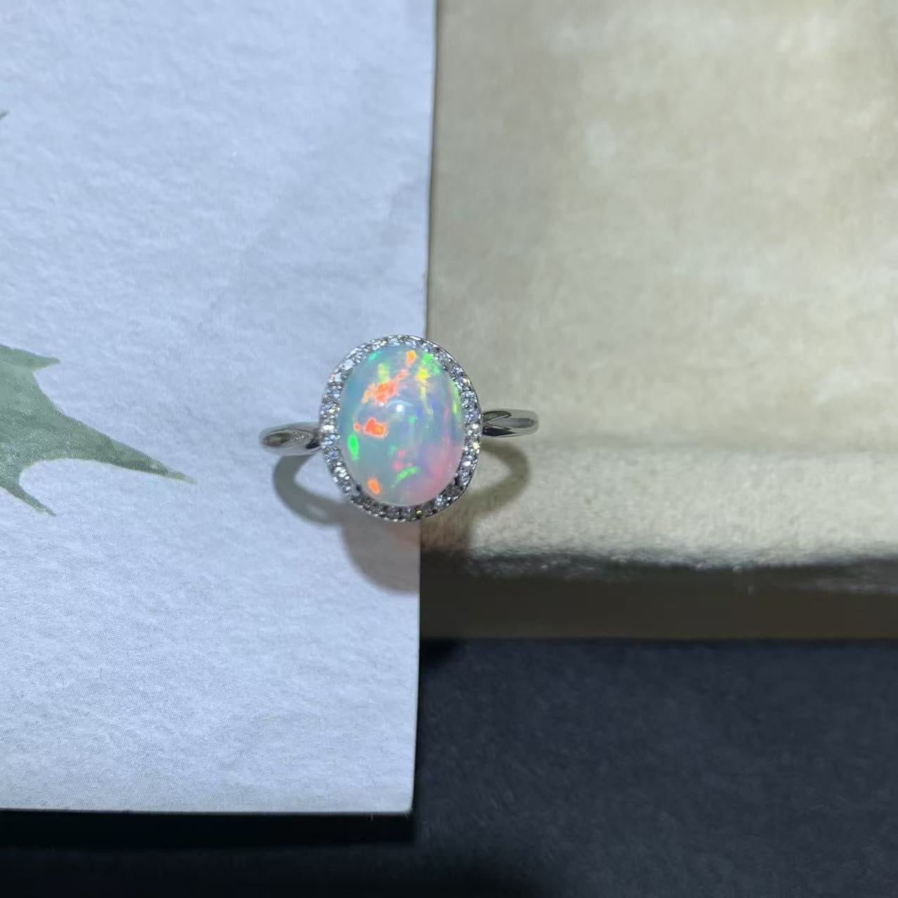 925 Sterling Silver Opal Halo Ring