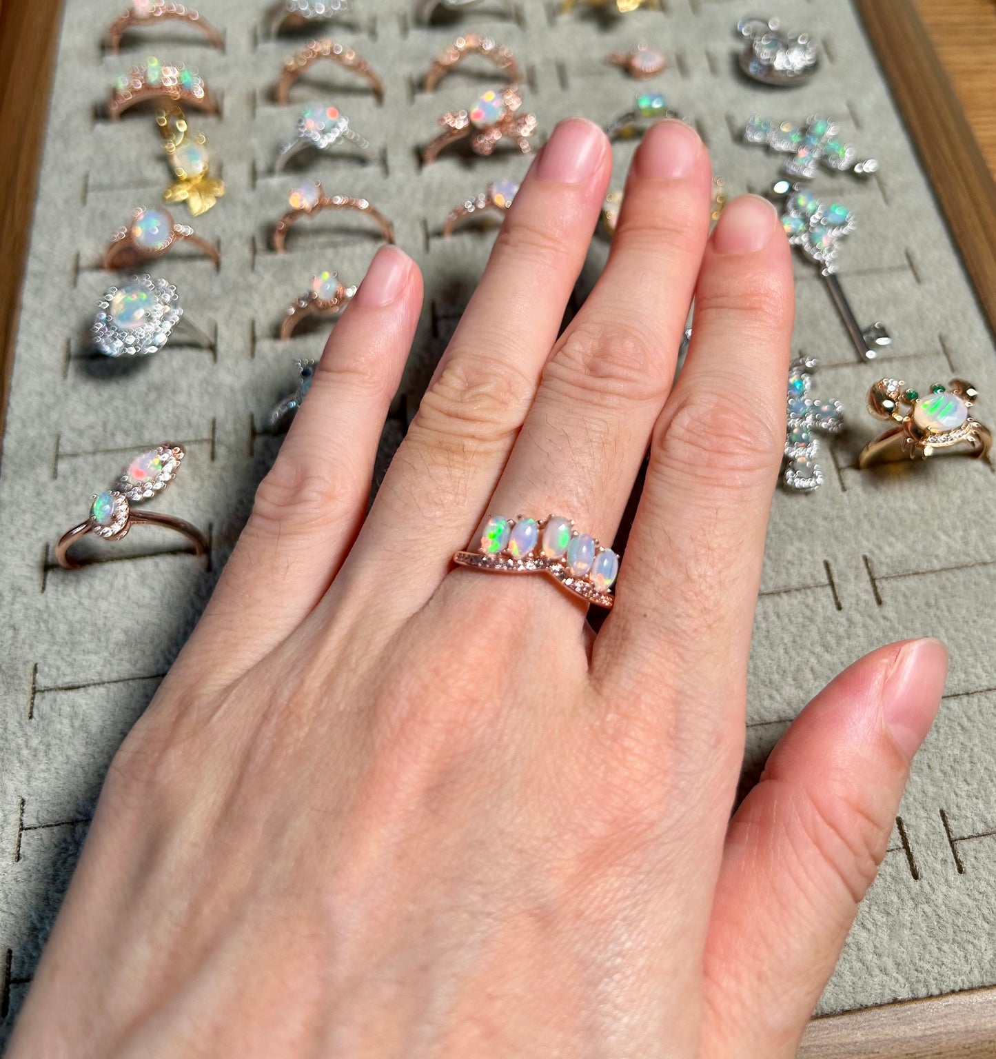 925 Rose Gold Sterling Silver Oval Opal Stackable Crown Open Ring