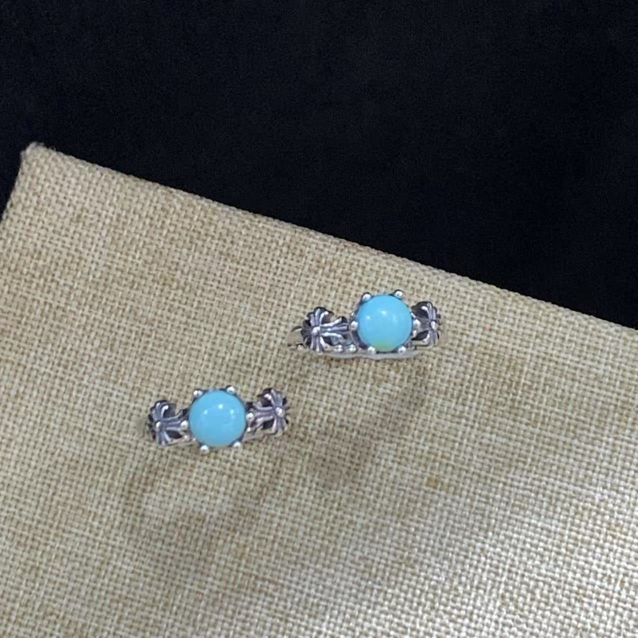 925 Sterling Silver Vintage Turquoise Huggie Hoop Earrings