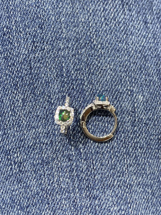925 Sterling Silver Black Opal Huggie Hoop Earrings