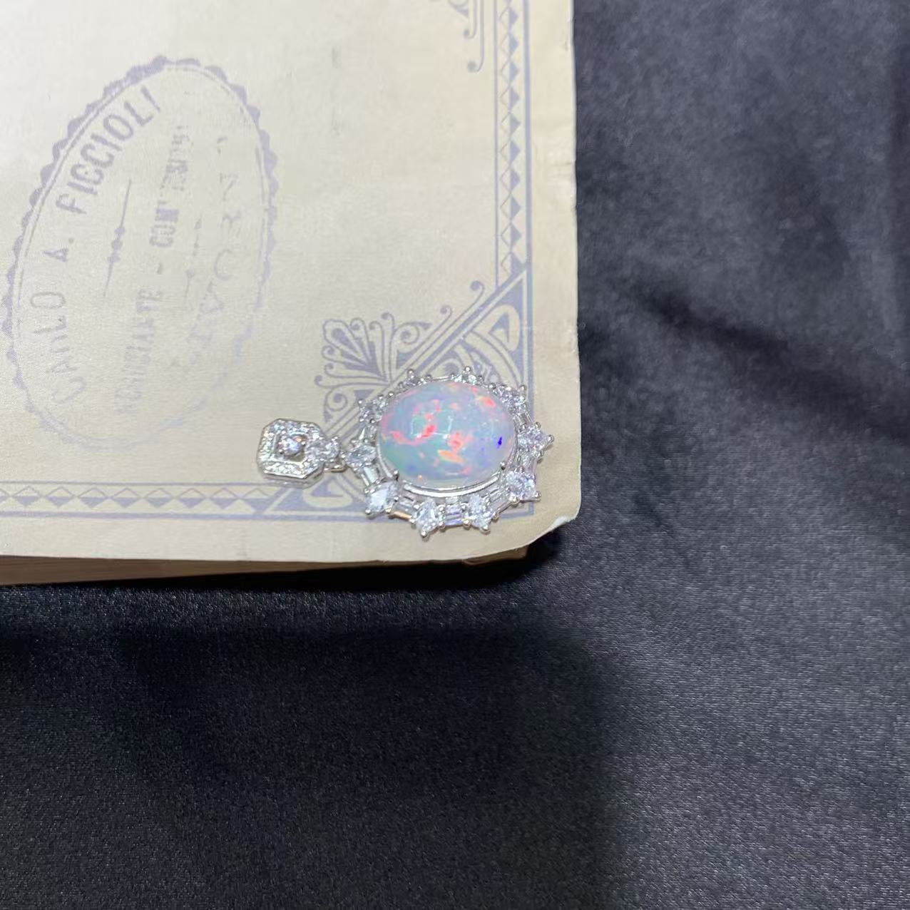 Australian 925 Sterling Silver Halo Opal Dangle Charm Pendant