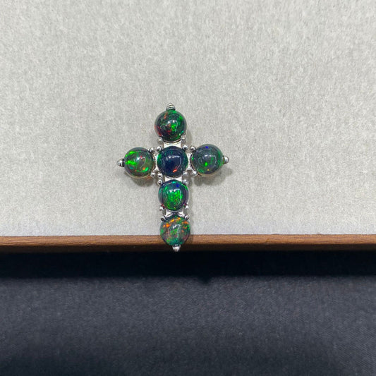 925 Sterling Silver Black Opal Cross Charm Pendant