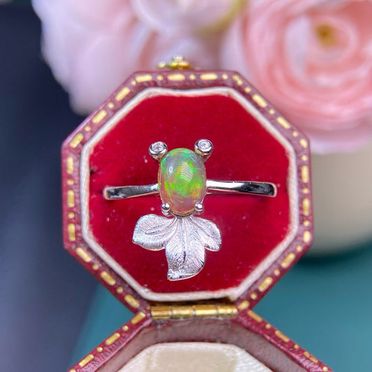 925 Sterling Silver Goldfish Oval Opal Open Ring