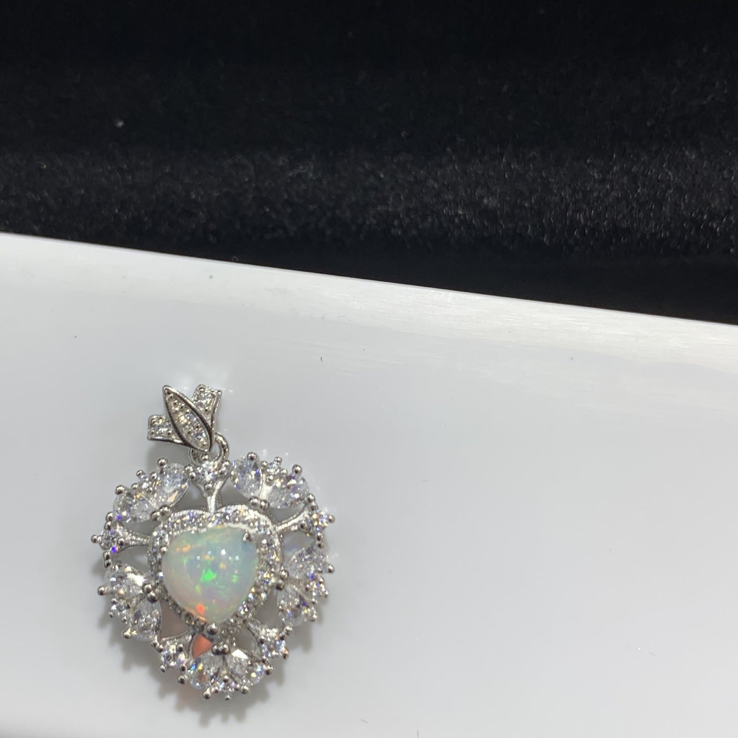 Australian 925 Sterling Silver Floral Double Halo Heart Opal Pendant