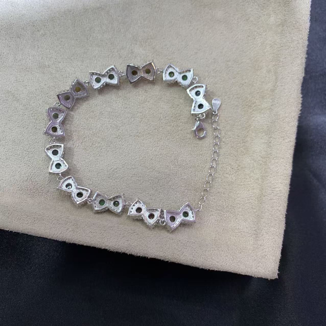 925 Sterling Silver Opal Bow Shaped Chain Beacelet