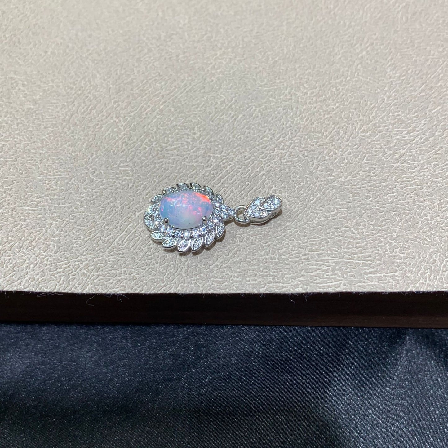 925 Sterling Silver Oval Opal Cabochon Halo Charm Pendant
