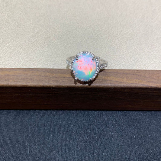925 Sterling Silver High Dome Oval Opal Cabochon Halo Ring
