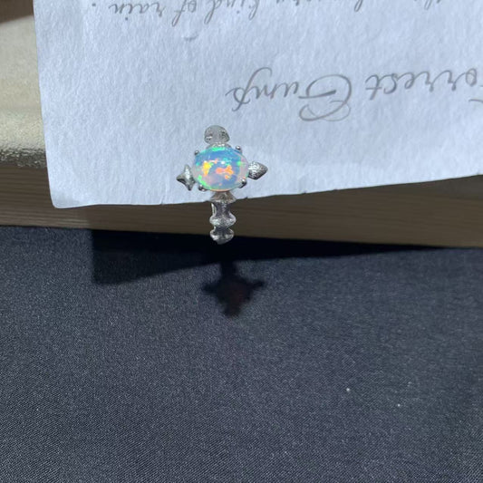 925 Matte Silver Opal Celestial Star Open Ring