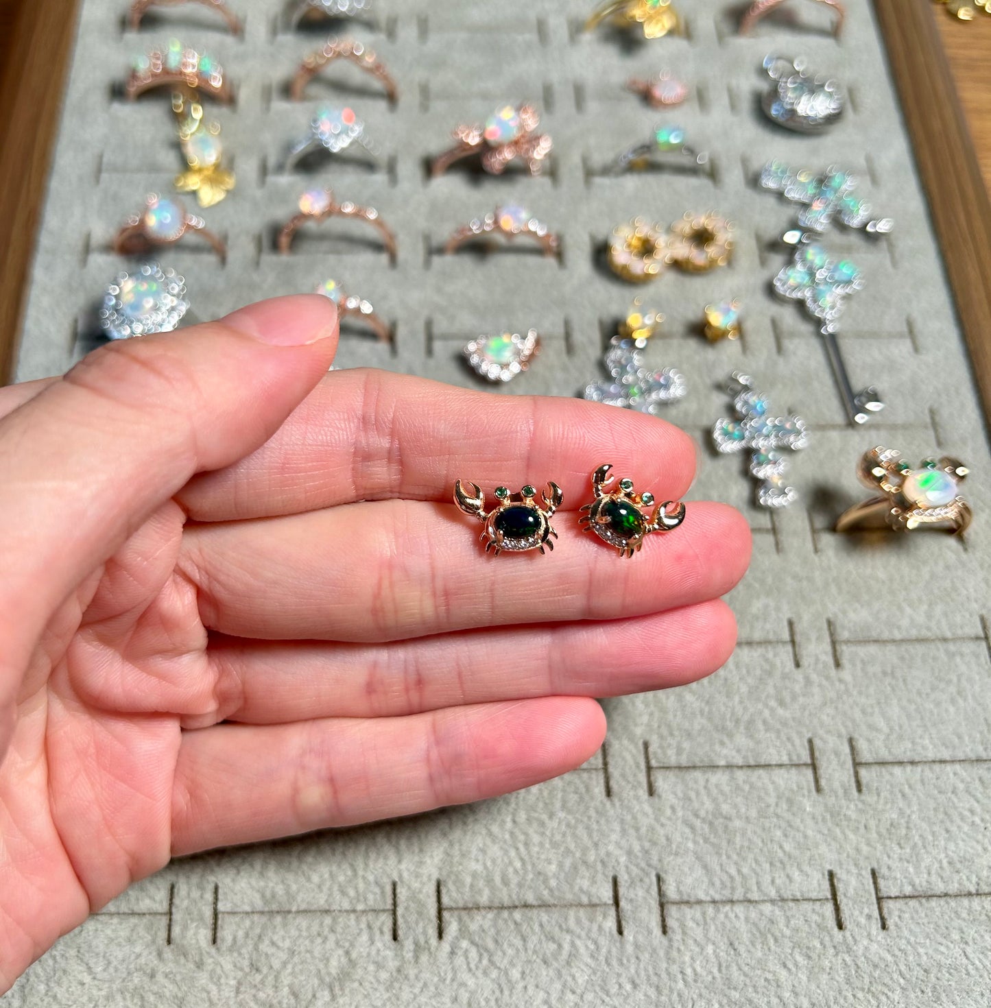 925 Rose Gold Sterling Silver Crab Oval Opal Stud Earrings